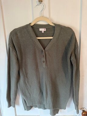 SO Olive Green Waffle-Knit Henley Sweater